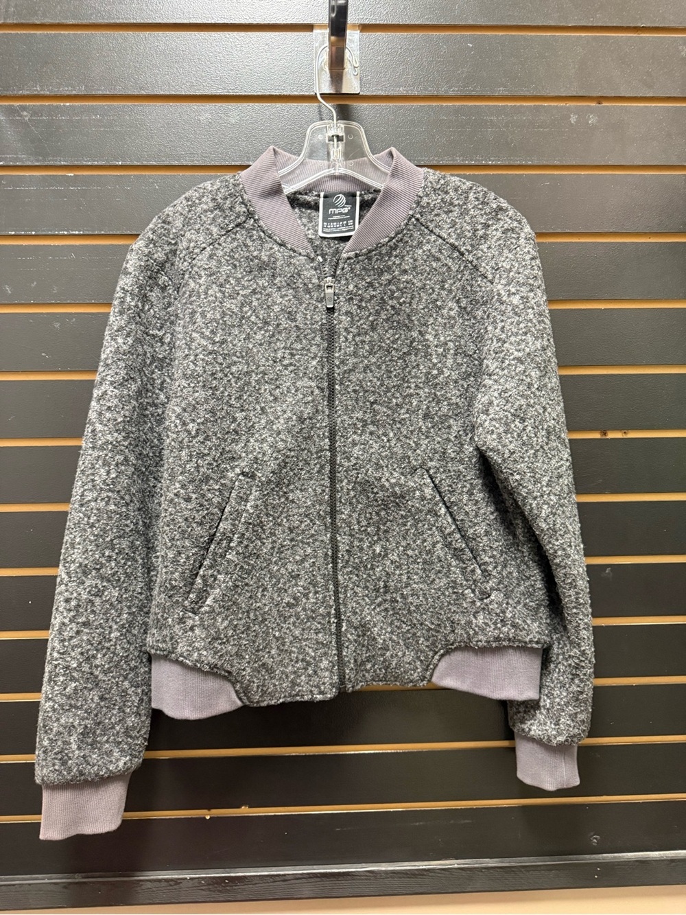 MPG Mondetta Bouclé Bomber Jacket Gray Zip Front Size M